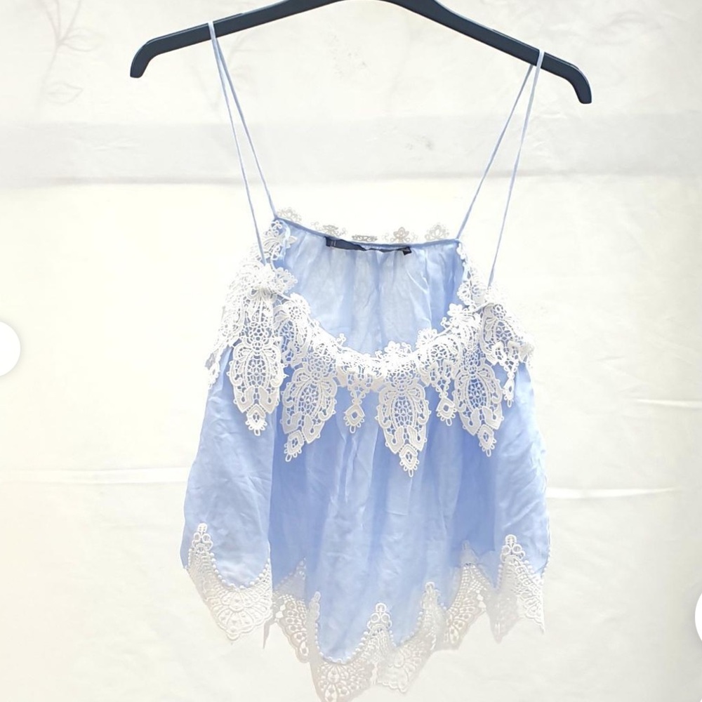 Zara Studio Light Blue Lace-Trim Camisole